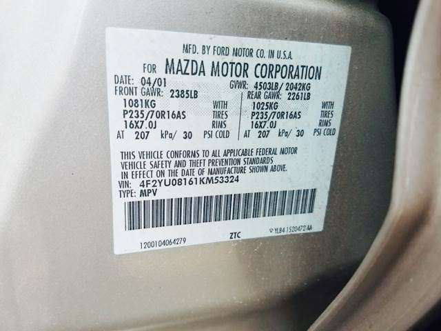 2001 Mazda Tribute ES-V6 4WD 4dr SUV